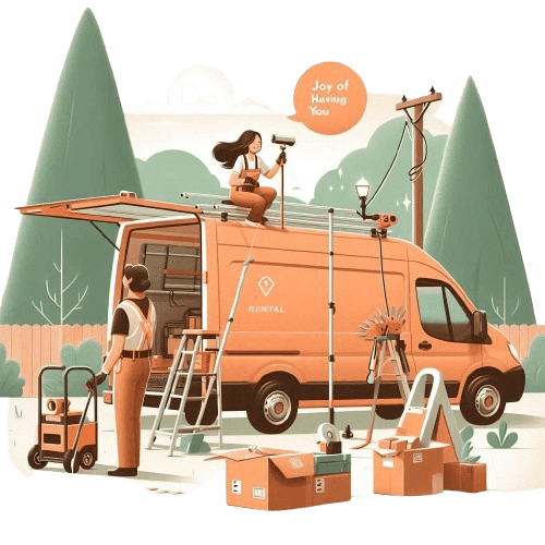 Johit -Mietservice mit Umzugslastwagen und Menschen